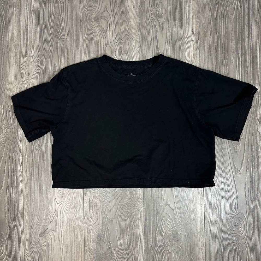 Black Cropped‎ Boxy Tee Shirt - SIZE L Casual Cotton Minimalism